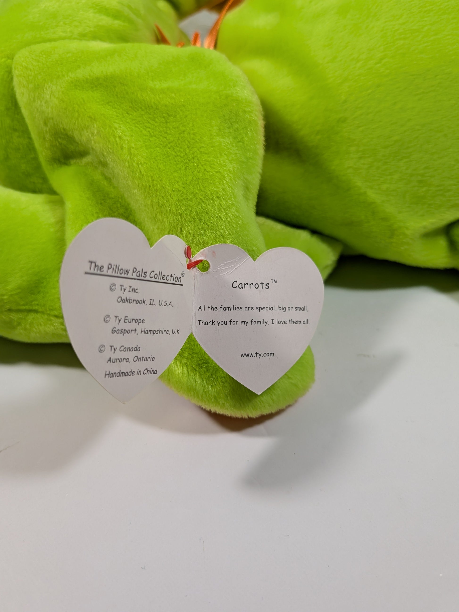 Ty Pillow Pals - Carrots The Green Bunny (12in) Non - mint Hang Tag - Vintage Beanies Canada