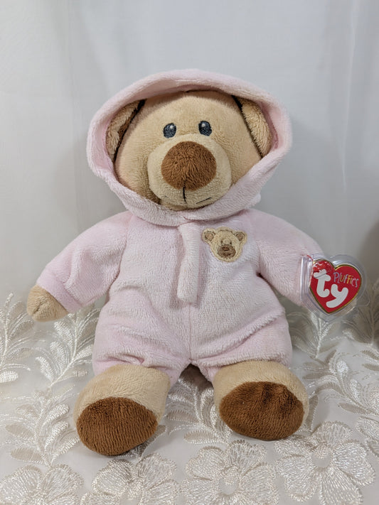 Ty Pluffies Collection - Baby Bear Pink with Non - removable Pj's (10in) *Rare* Non - mint Hang Tag - Vintage Beanies Canada