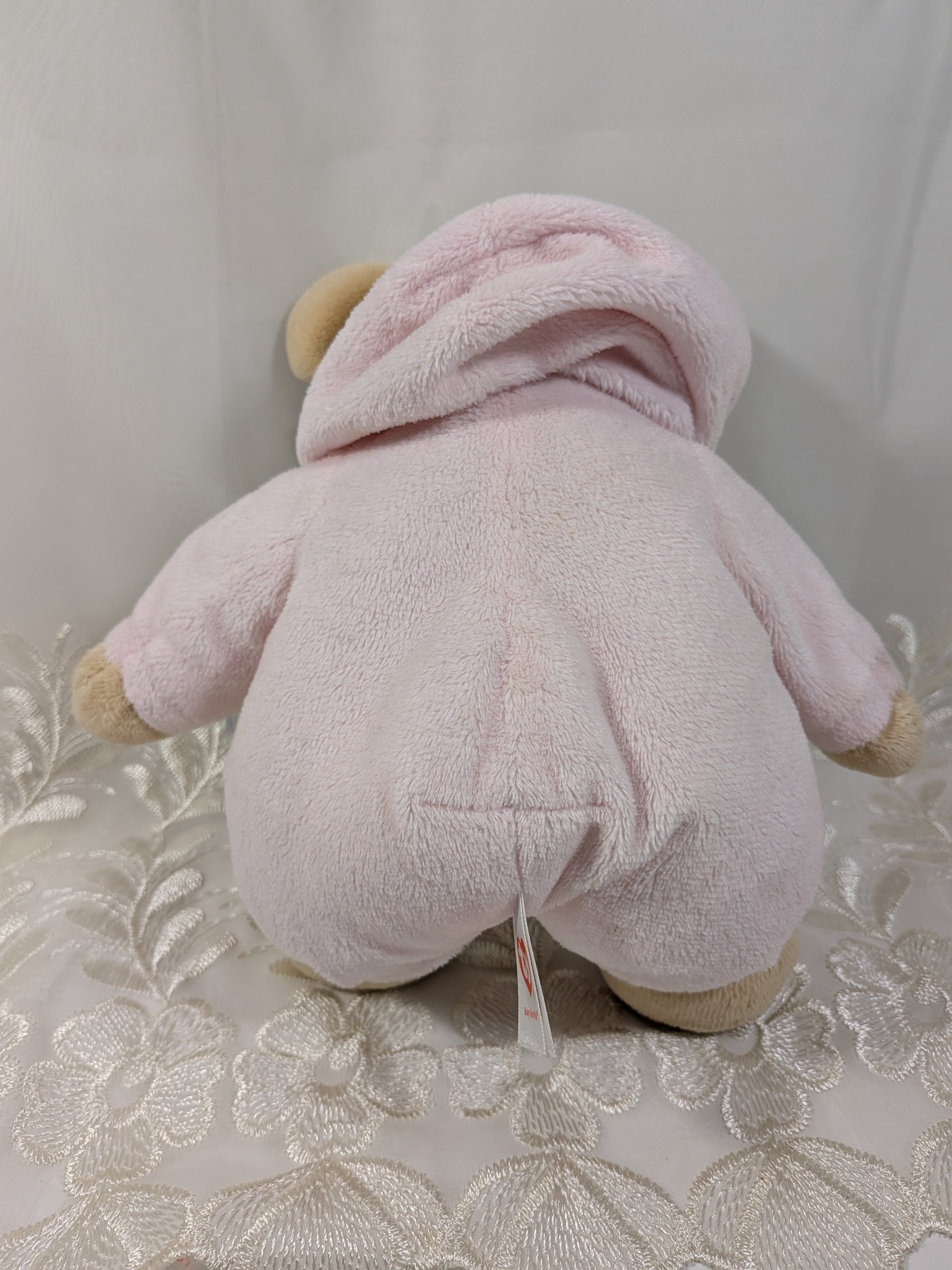 Ty Pluffies Collection - Baby Bear Pink with Non - removable Pj's (10in) *Rare* Non - mint Hang Tag - Vintage Beanies Canada