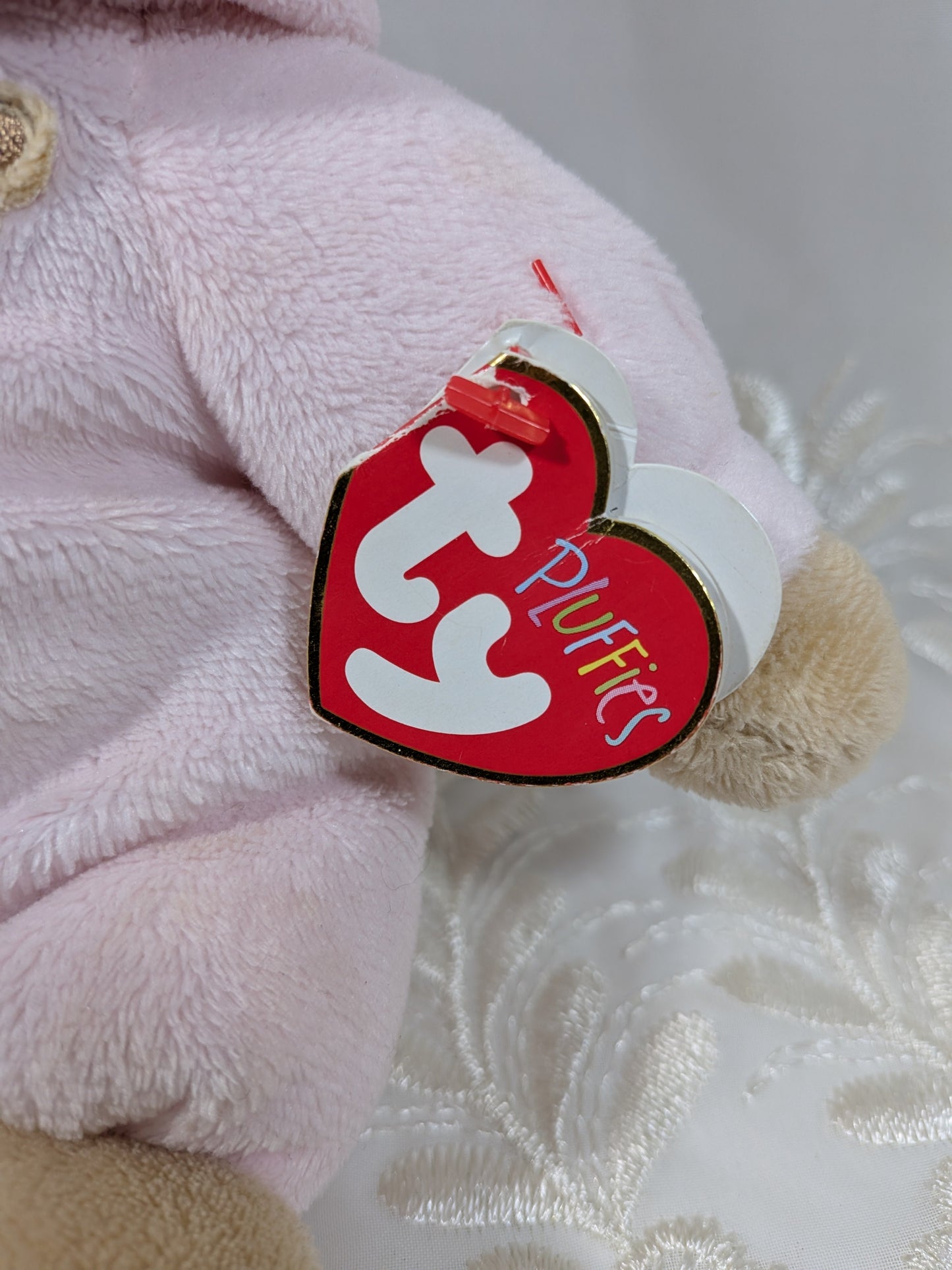 Ty Pluffies Collection - Baby Bear Pink with Non - removable Pj's (10in) *Rare* Non - mint Hang Tag - Vintage Beanies Canada