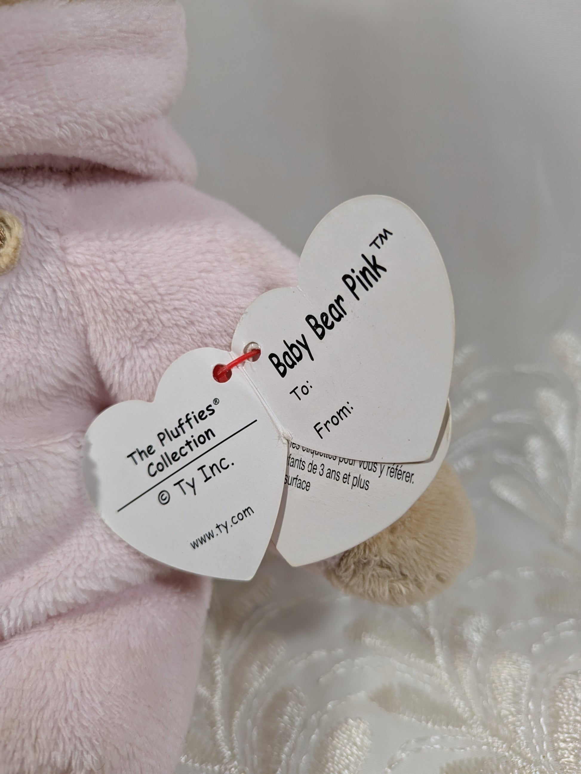 Ty Pluffies Collection - Baby Bear Pink with Non - removable Pj's (10in) *Rare* Non - mint Hang Tag - Vintage Beanies Canada