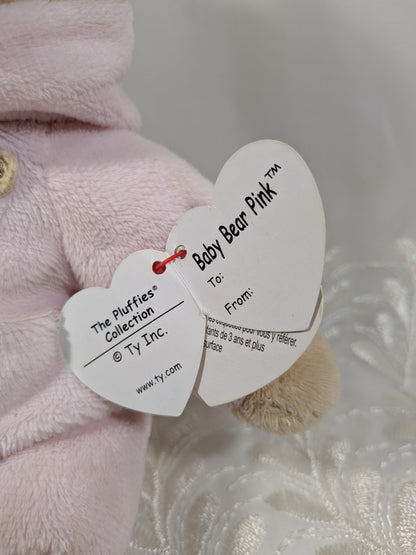 Ty Pluffies Collection - Baby Bear Pink with Non - removable Pj's (10in) *Rare* Non - mint Hang Tag - Vintage Beanies Canada