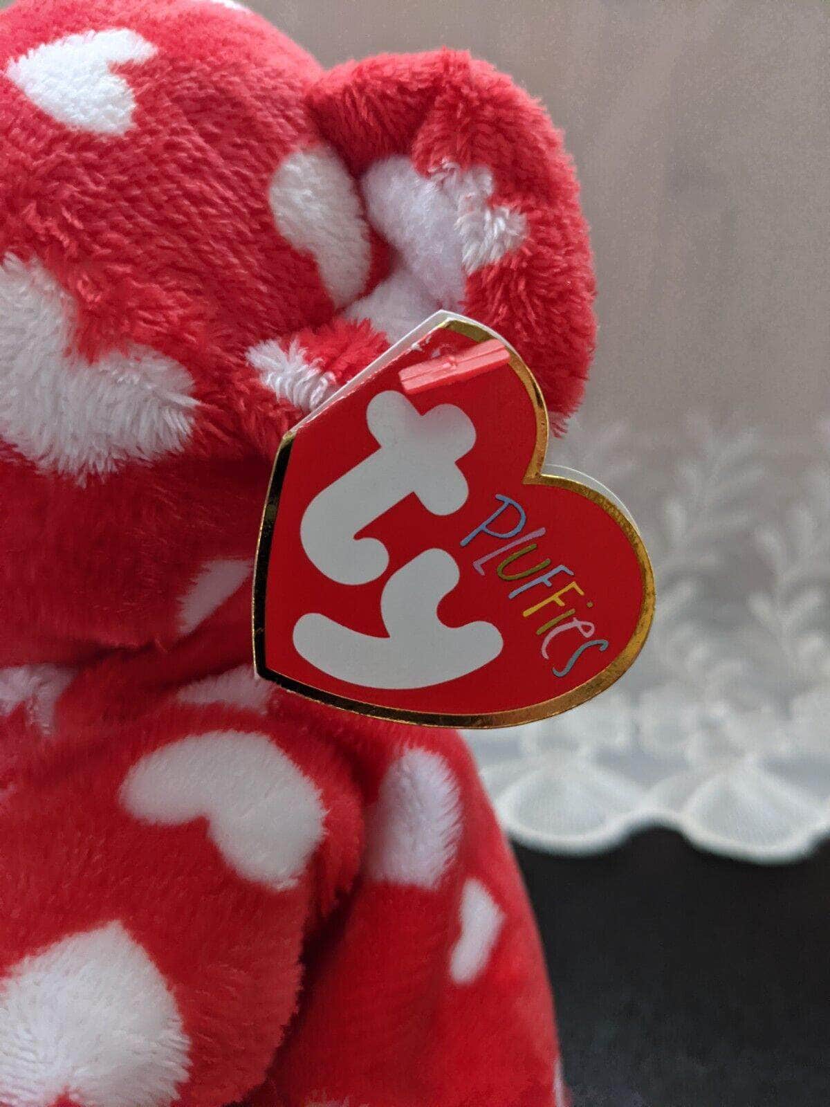 Ty Pluffies Collection - Dreamly The Bear Cover in Hearts (9in) - Vintage Beanies Canada