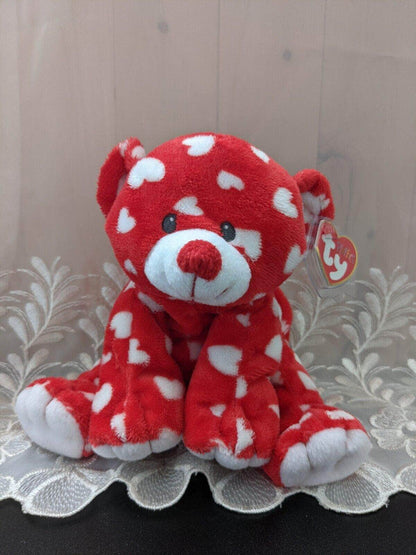 Ty Pluffies Collection - Dreamly The Bear Cover in Hearts (9in) - Vintage Beanies Canada