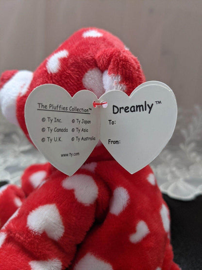 Ty Pluffies Collection - Dreamly The Bear Cover in Hearts (9in) - Vintage Beanies Canada