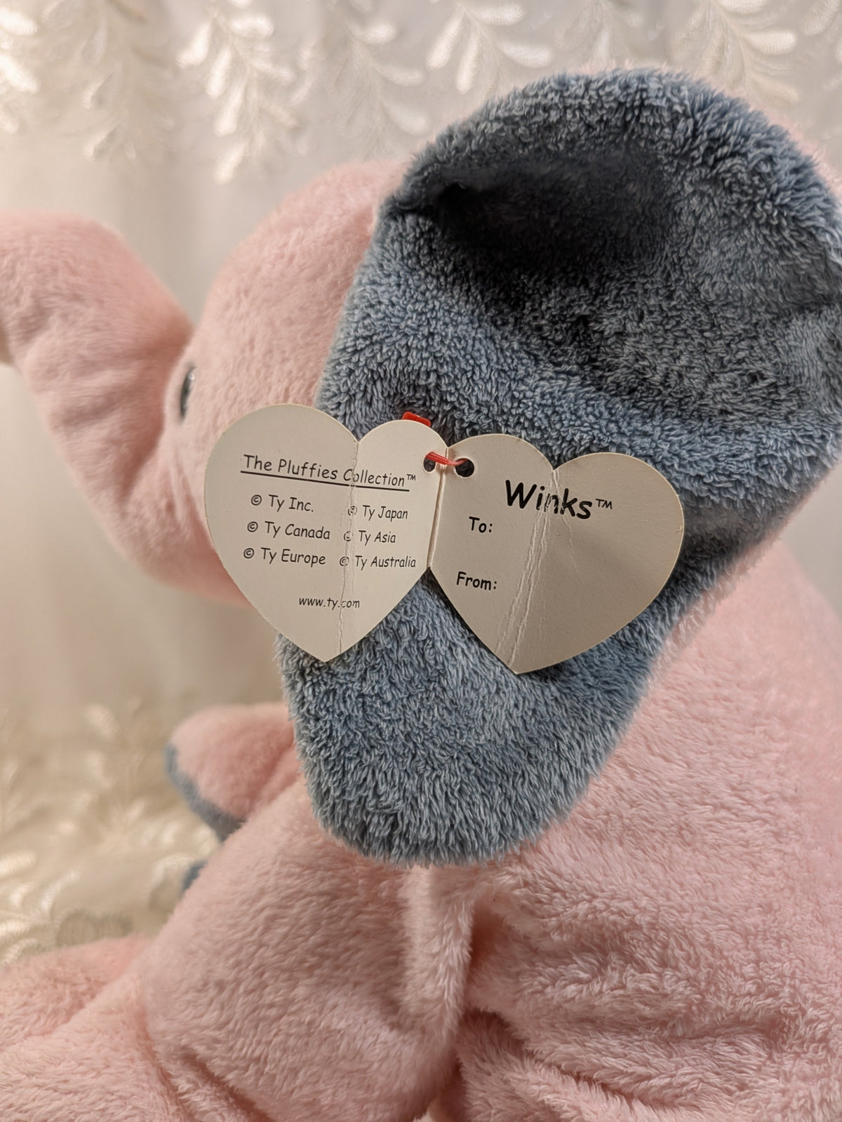 Ty Pluffies Collection - Winks the Pink Elephant (Large 13 in) *Rare* Non-Mint Tag - Vintage Beanies Canada