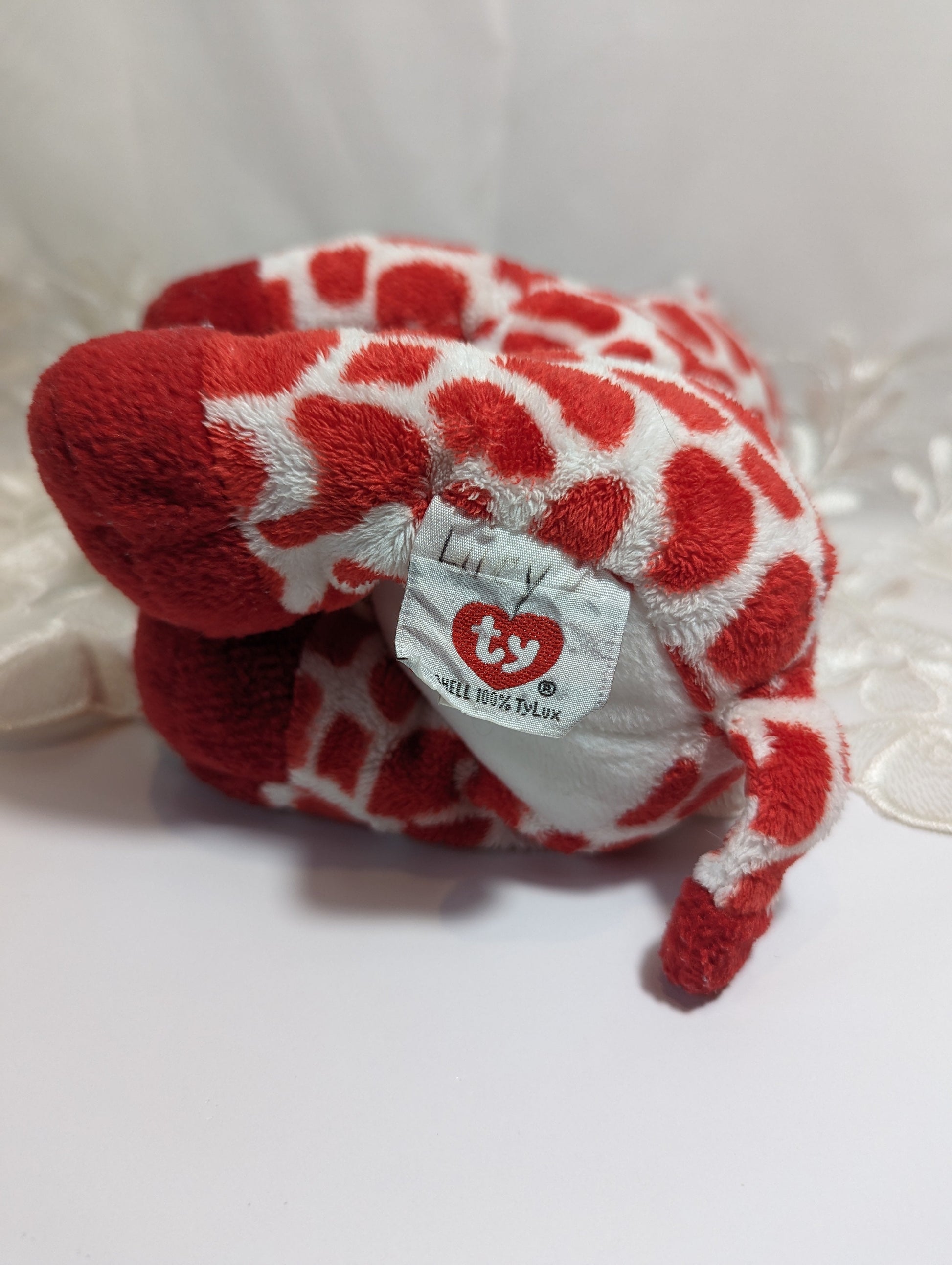 Ty Pluffies - Kisser the red and white giraffe (10in) No Hang Tag, Non-mint Tush Tag - Vintage Beanies Canada