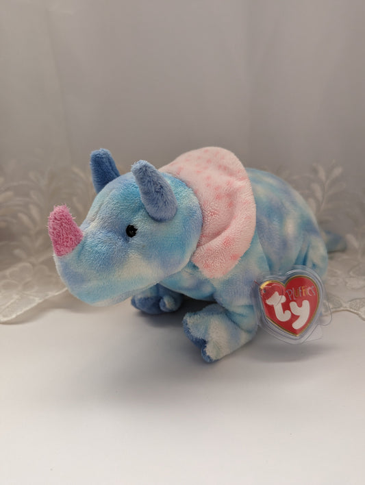 Ty Pluffies - Tromps The Blue Dinosaur (6in) Near Mint Tag - Vintage Beanies Canada