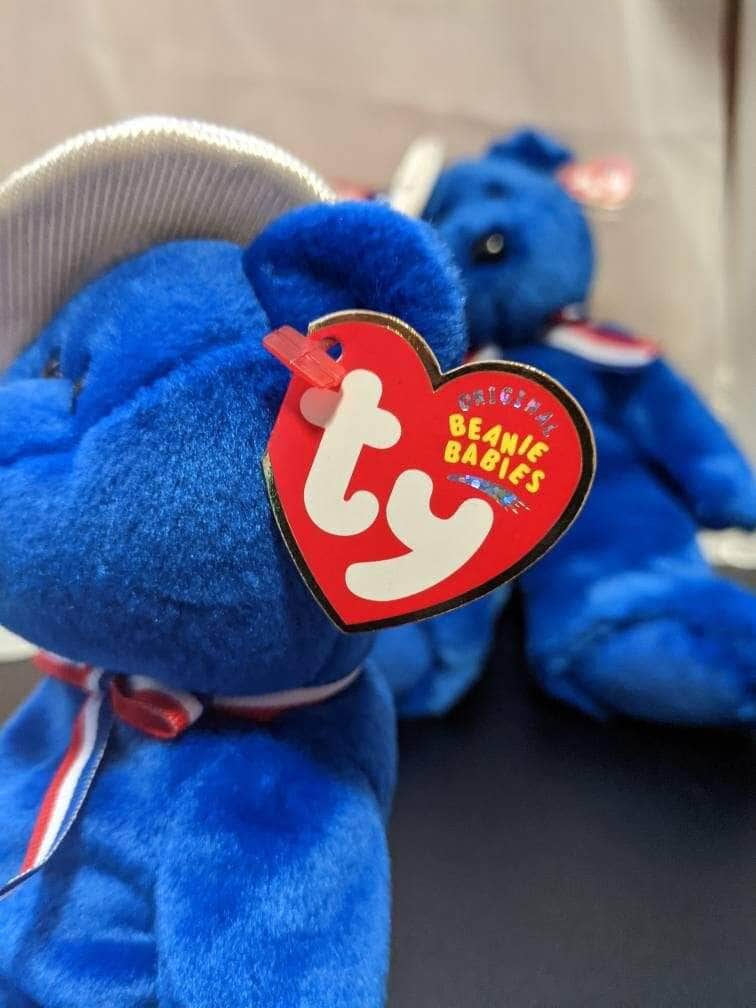 Ty Sam The Blue Bear With Hat Beanie baby + Beanie Buddy Lot (Sold As Pair) - Vintage Beanies Canada
