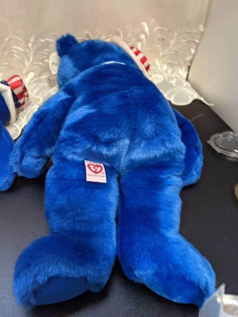 Ty Sam The Blue Bear With Hat Beanie baby + Beanie Buddy Lot (Sold As Pair) - Vintage Beanies Canada