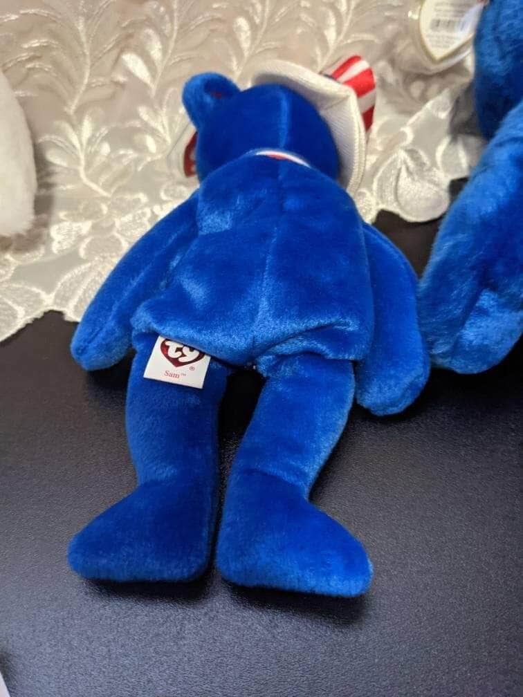 Ty Sam The Blue Bear With Hat Beanie baby + Beanie Buddy Lot (Sold As Pair) - Vintage Beanies Canada