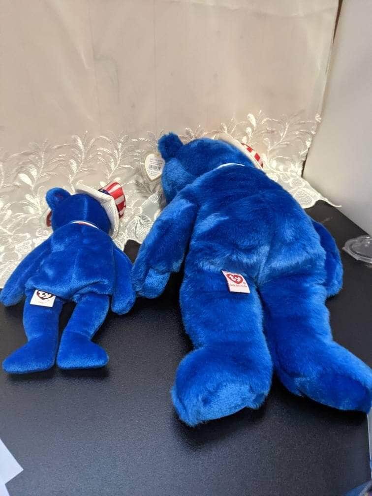 Ty Sam The Blue Bear With Hat Beanie baby + Beanie Buddy Lot (Sold As Pair) - Vintage Beanies Canada