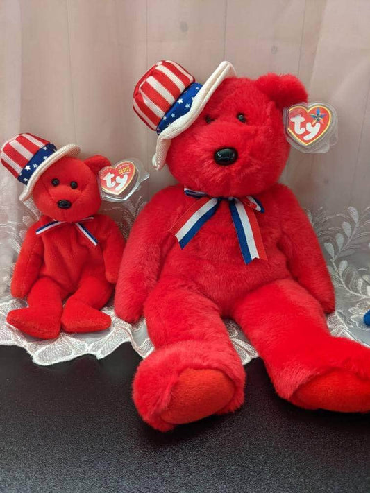 Ty Sam The Red Bear With Hat Beanie Baby + Beanie Buddy Lot (Sold As Pair) - Vintage Beanies Canada