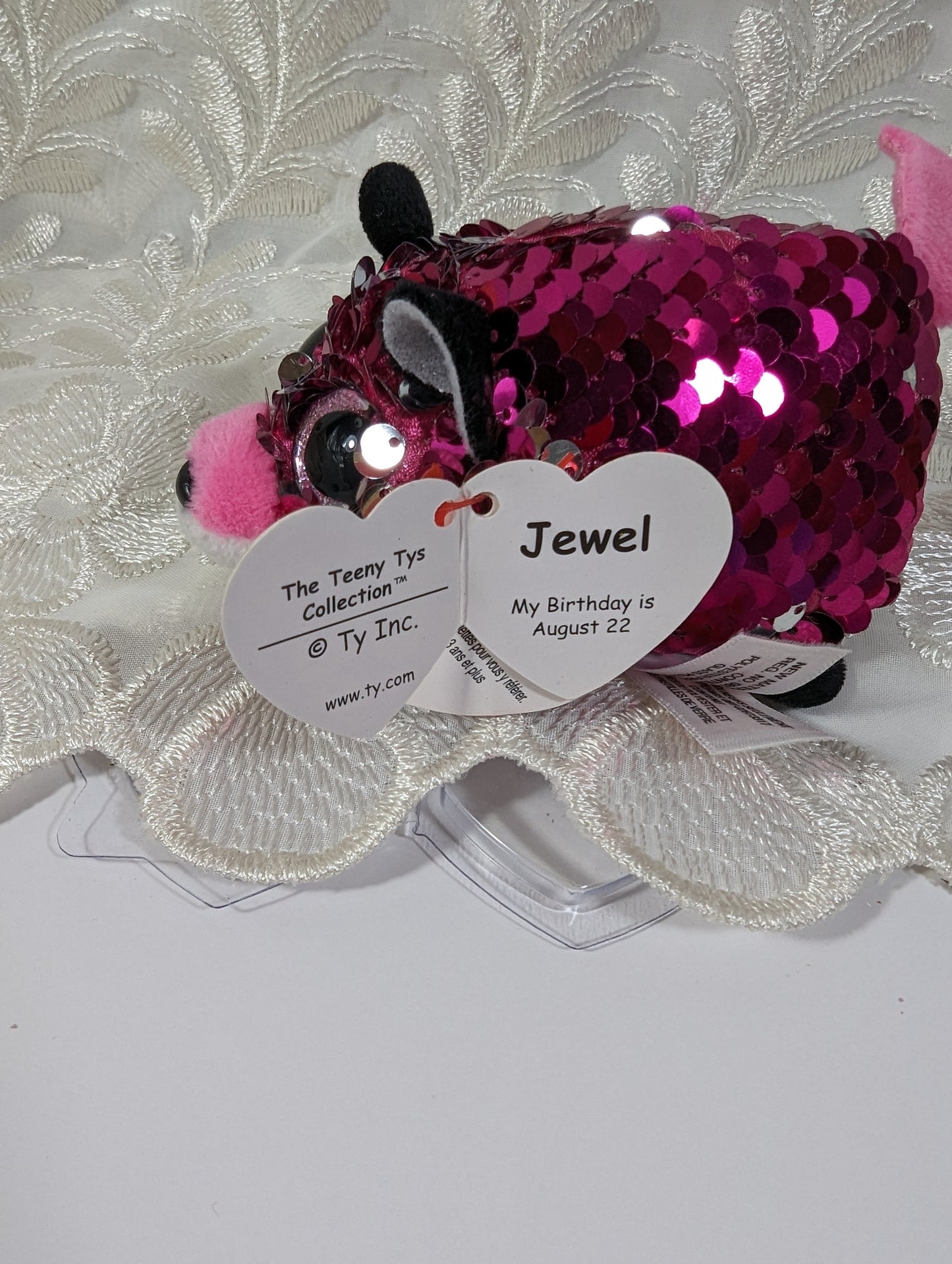 Ty Teeny Tys - Jewel The Pink Sequined Fox (4in) Near Mint Tag - Vintage Beanies Canada