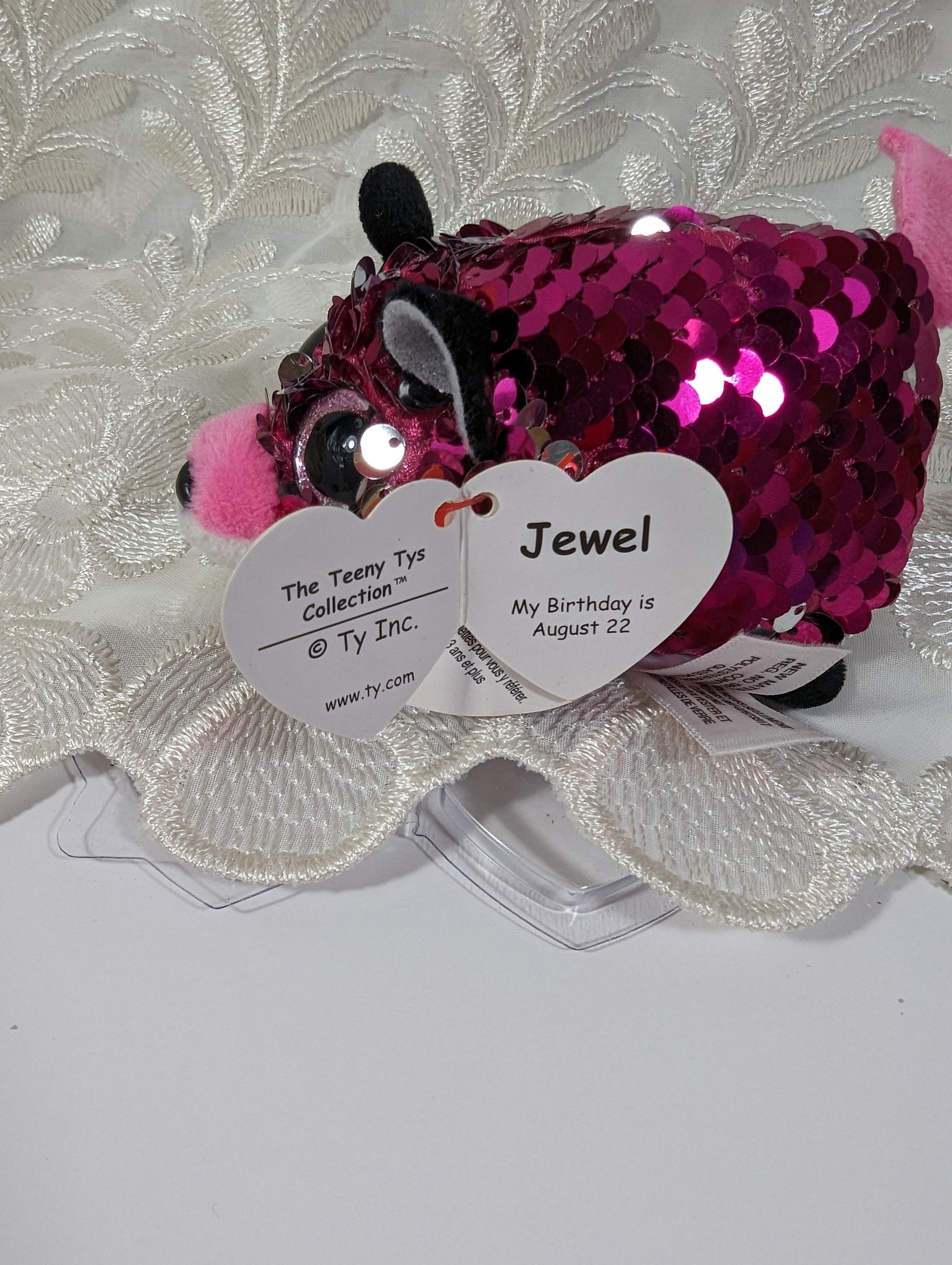 Ty Teeny Tys - Jewel The Pink Sequined Fox (4in) Near Mint Tag - Vintage Beanies Canada