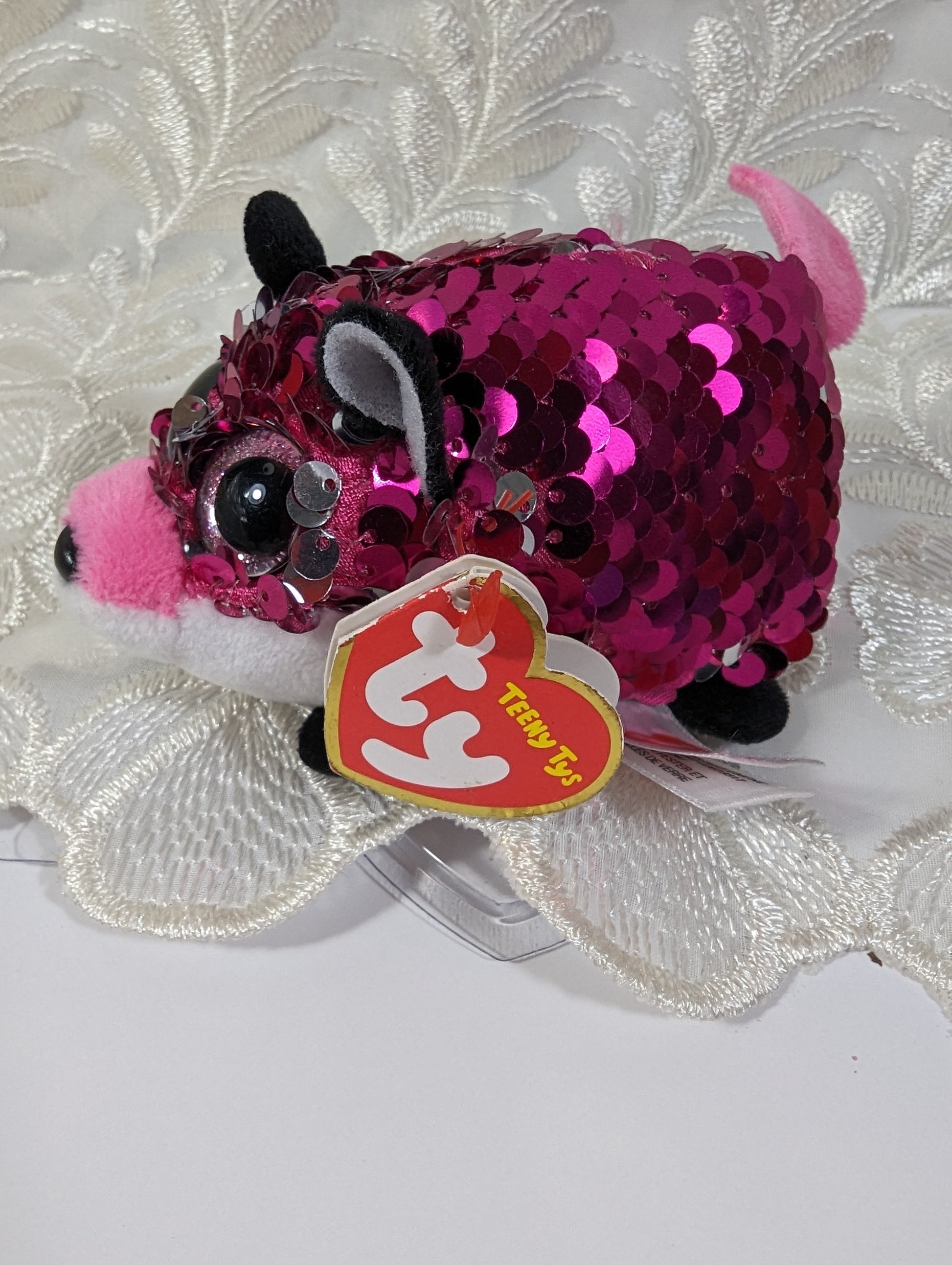 Ty Teeny Tys - Jewel The Pink Sequined Fox (4in) Near Mint Tag - Vintage Beanies Canada
