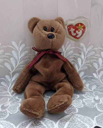 TY Beanie Baby - Brown Teddy the New Face Bear (9in) - Vintage Beanies Canada