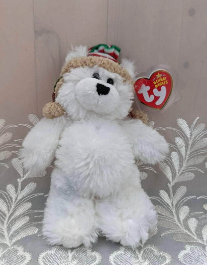 Ty Beanie Baby - Chillingsly The White Bear With Toque (7in) - Vintage Beanies Canada