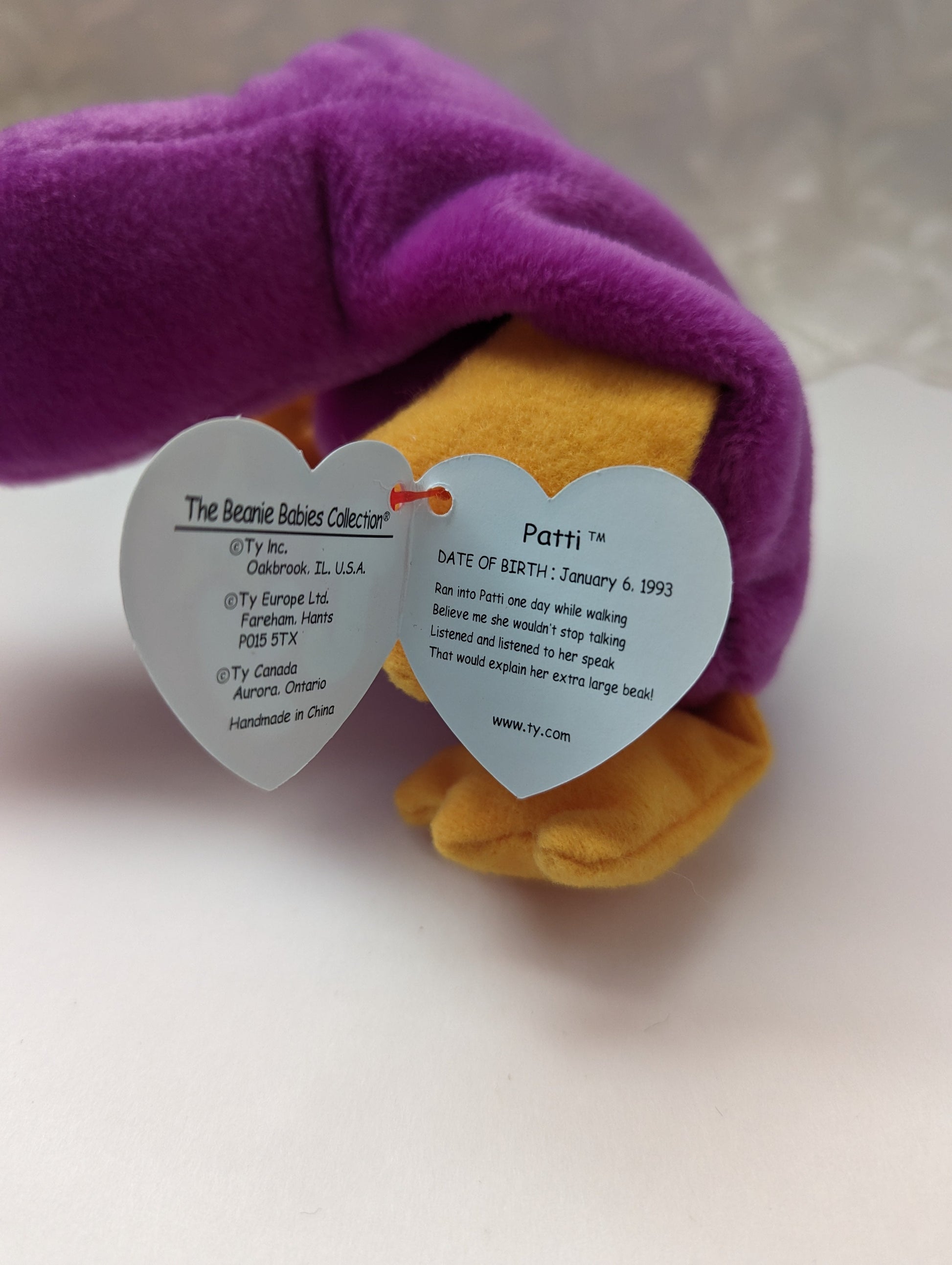 Ty Beanie Baby - Patti The Purple Platypus (8in) - Vintage Beanies Canada